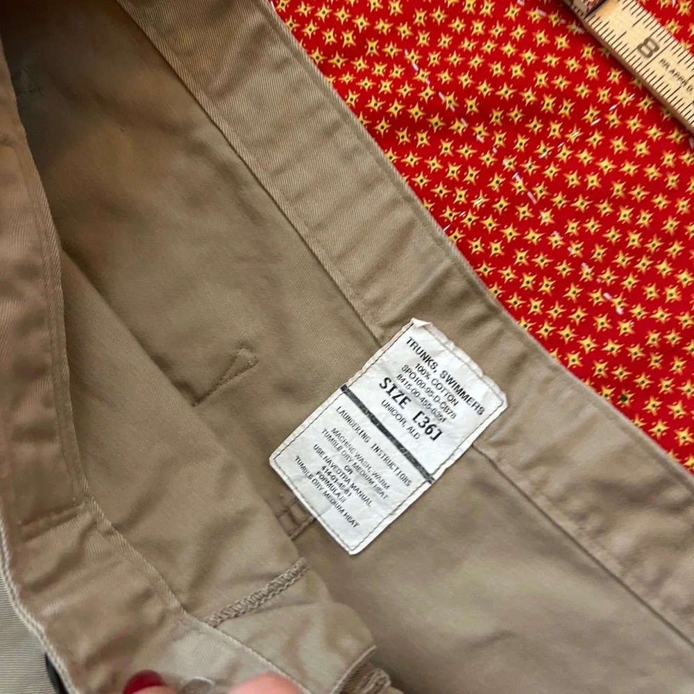 Vintage US Military UNICOR Swimmer Trunks Khaki Cotton Shorts Size 36 Mens